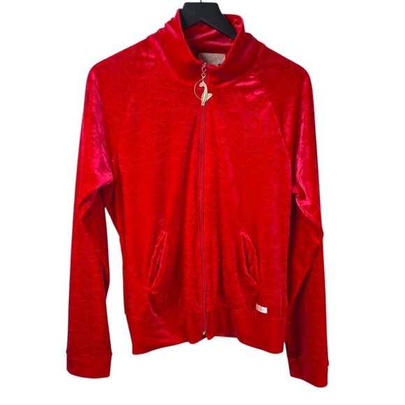 Baby Phat Jackets & Blazers - Baby Phat Jacket Women's Red Sz L Cat Embossed Velvet Zip Up 90's